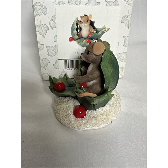 CHARMING TAILS HAPPY HOLLY DAYS MOUSE FIGURINE 87/136 FITZ & FLOYD - Picture 5 of 6